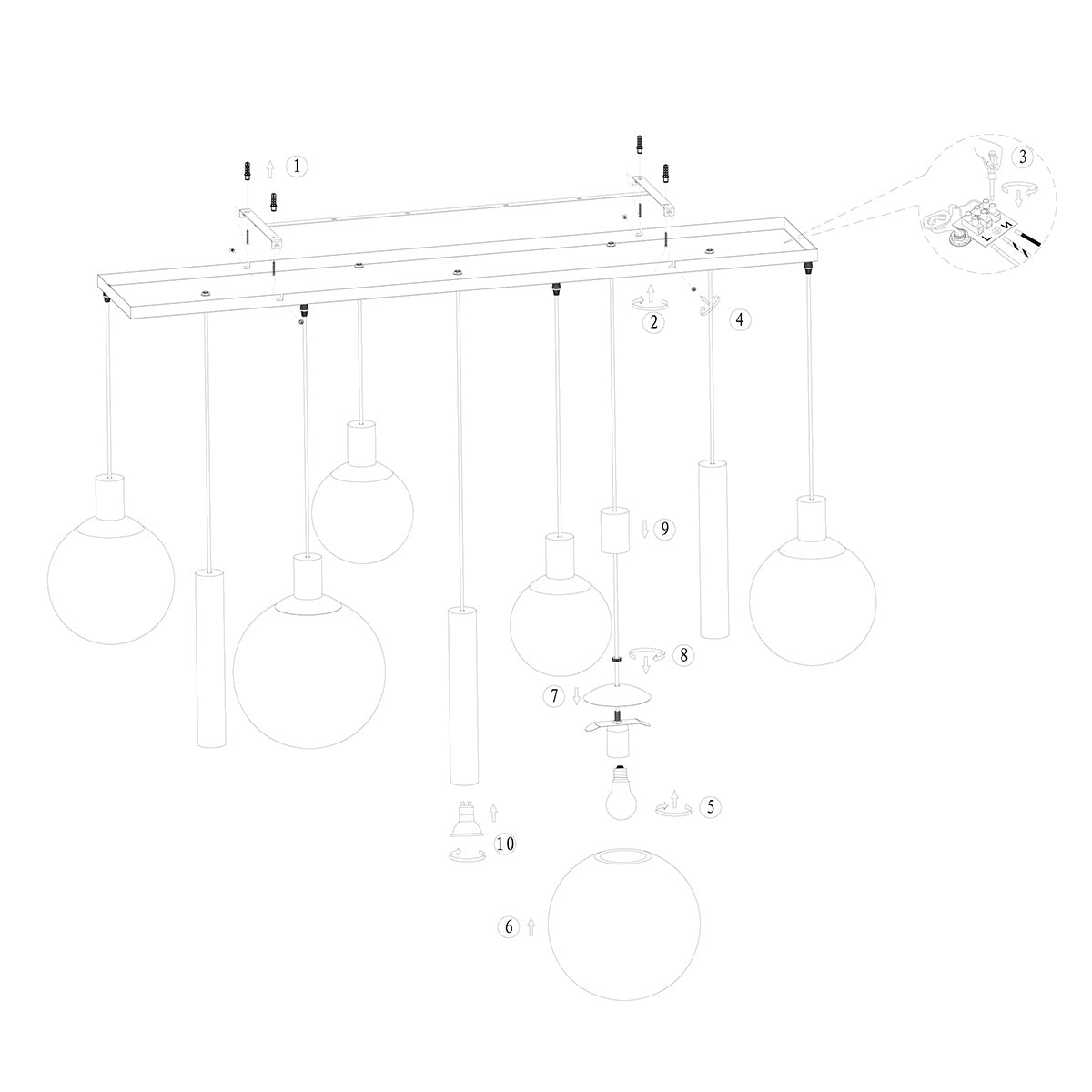 Hanglamp Bollique 3799ME messing 9-lichts met amberkleurig glas