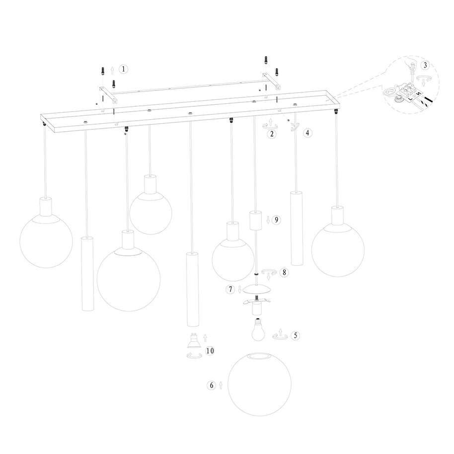 Hanglamp Bollique 3799ME messing 9-lichts met amberkleurig glas