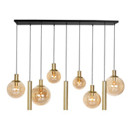 Hanglamp Bollique 3799ME messing 9-lichts met amberkleurig glas