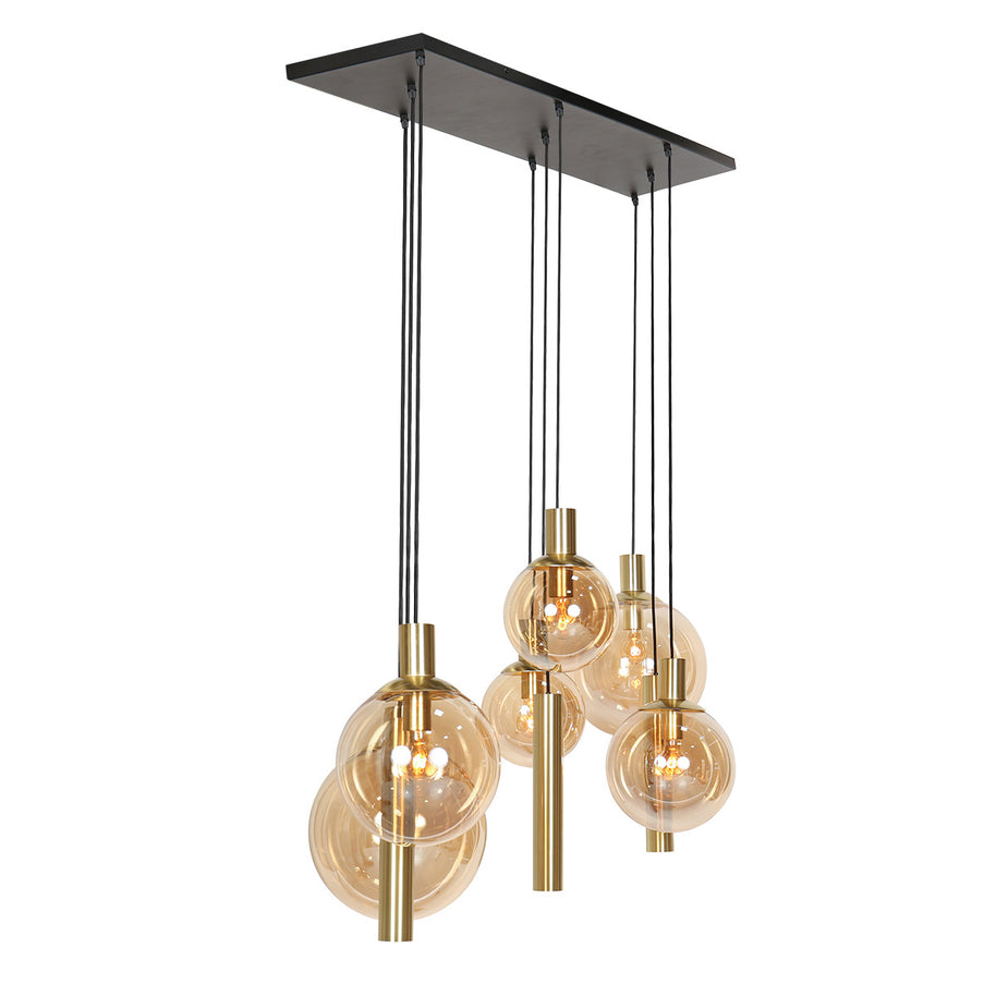Hanglamp Bollique 3799ME messing 9-lichts met amberkleurig glas