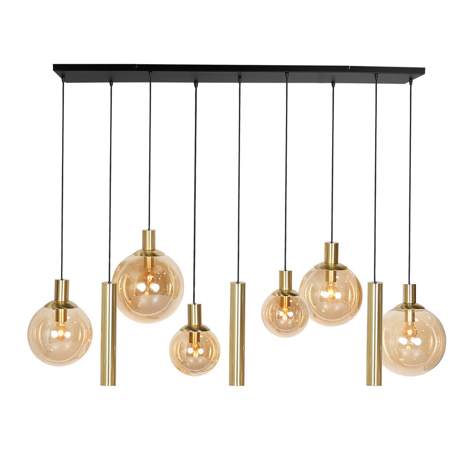 Hanglamp Bollique 3799ME messing 9-lichts met amberkleurig glas