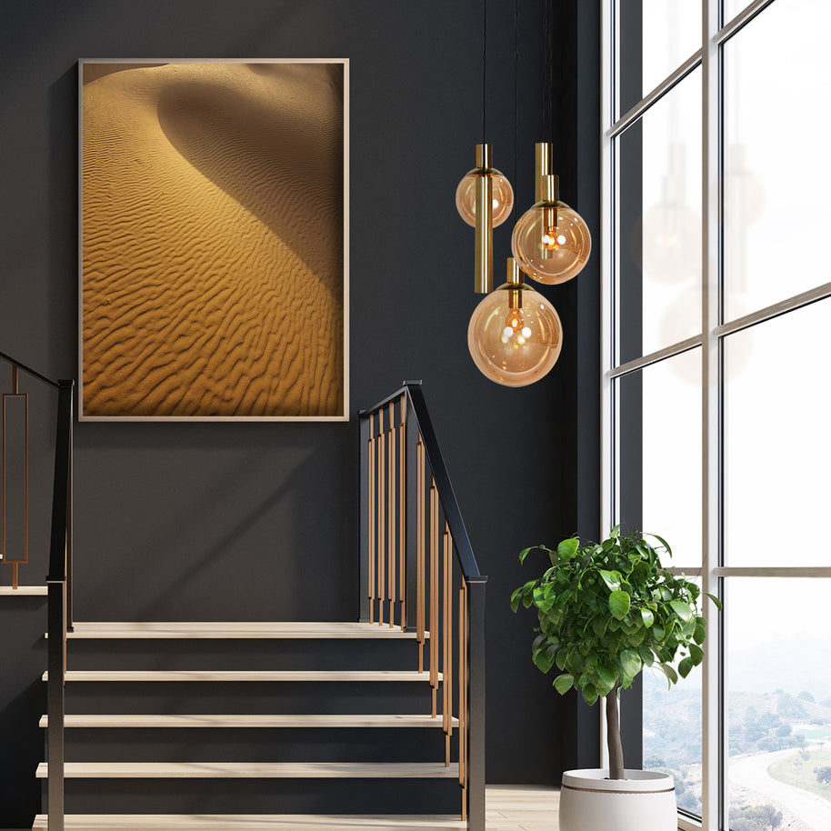 Hanglamp Bollique 3801ME, messing, 5-lichts met amberglas