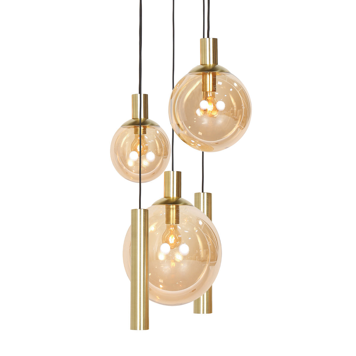 Hanglamp Bollique 3801ME, messing, 5-lichts met amberglas