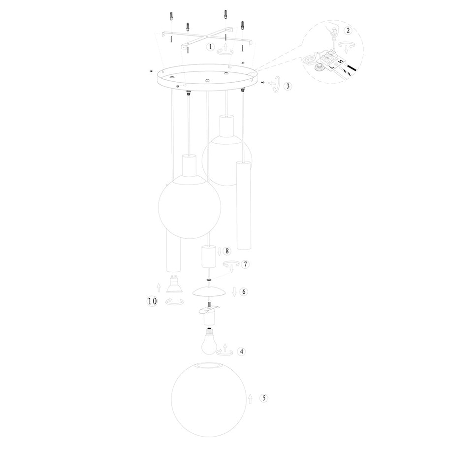 Hanglamp Bollique 3801ME, messing, 5-lichts met amberglas