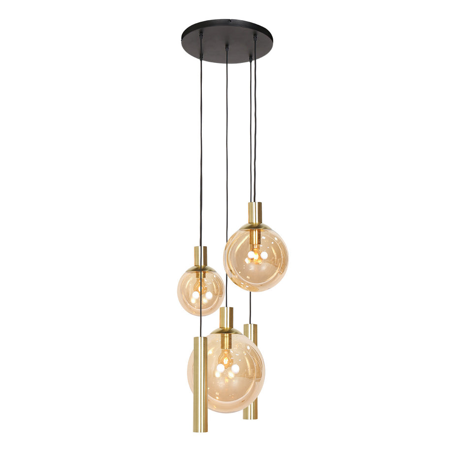 Hanglamp Bollique 3801ME, messing, 5-lichts met amberglas