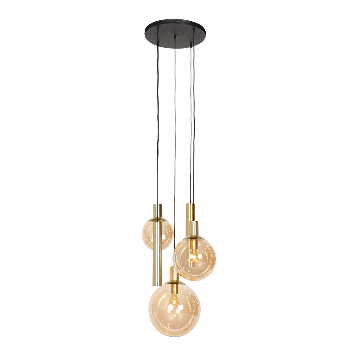 Hanglamp Bollique 3801ME, messing, 5-lichts met amberglas