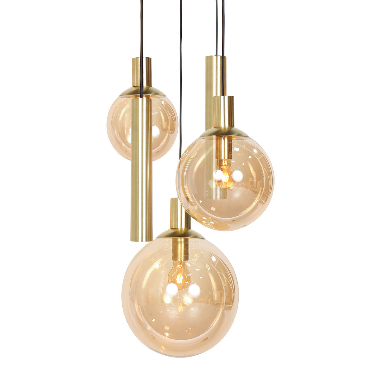 Hanglamp Bollique 3801ME, messing, 5-lichts met amberglas