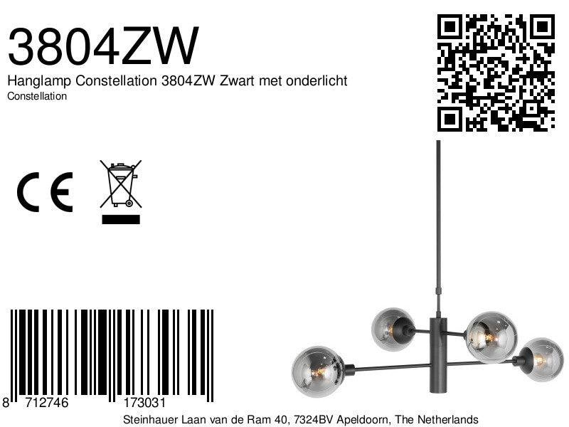 Hanglamp Constellation 3804ZW Zwart met onderlicht