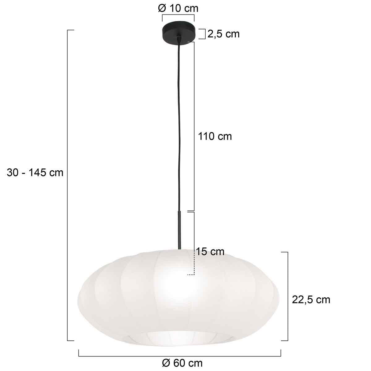 Hanglamp Luma Nola 3809ZW zwart met witte zijden kap