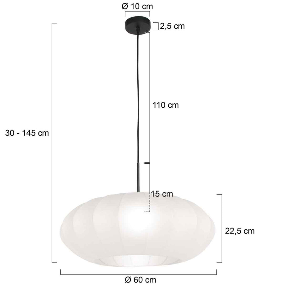 Hanglamp Luma Nola 3809ZW zwart met witte zijden kap