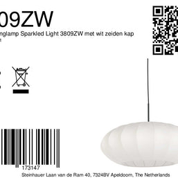 Hanglamp Luma Nola 3809ZW zwart met witte zijden kap