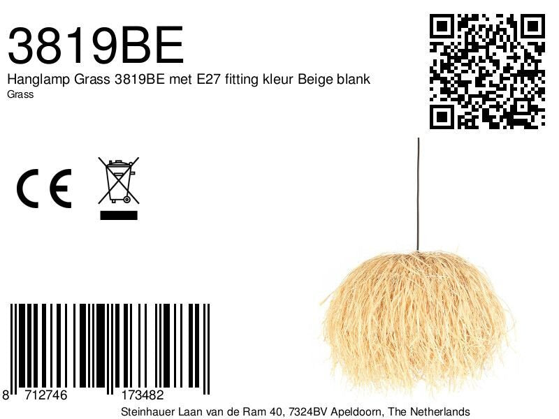 Hanglamp Grass 3819BE met E27-fitting kleur beige blank