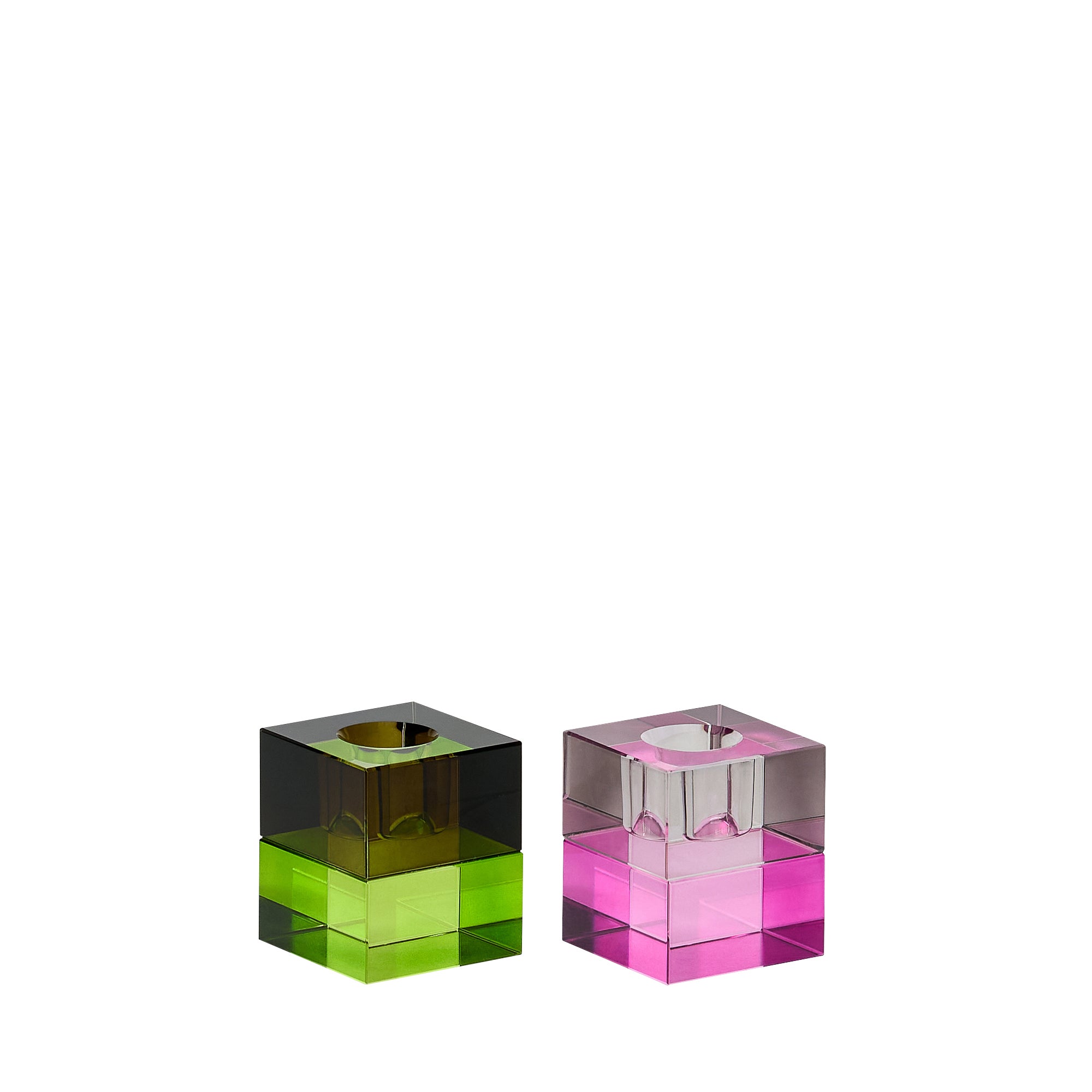 Blokkaarsenhouders bruin/groen en grijs/roze (set van 2)