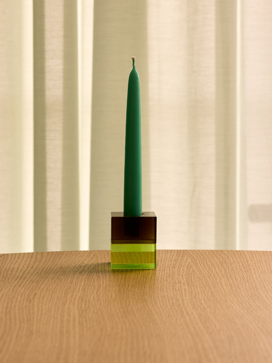 Blokkaarsenhouders bruin/groen en grijs/roze (set van 2)