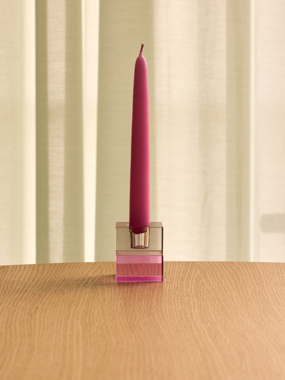 Blokkaarsenhouders bruin/groen en grijs/roze (set van 2)
