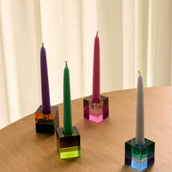 Blokkaarsenhouders bruin/groen en grijs/roze (set van 2)