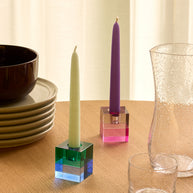 Blokkaarsenhouders bruin/groen en grijs/roze (set van 2)