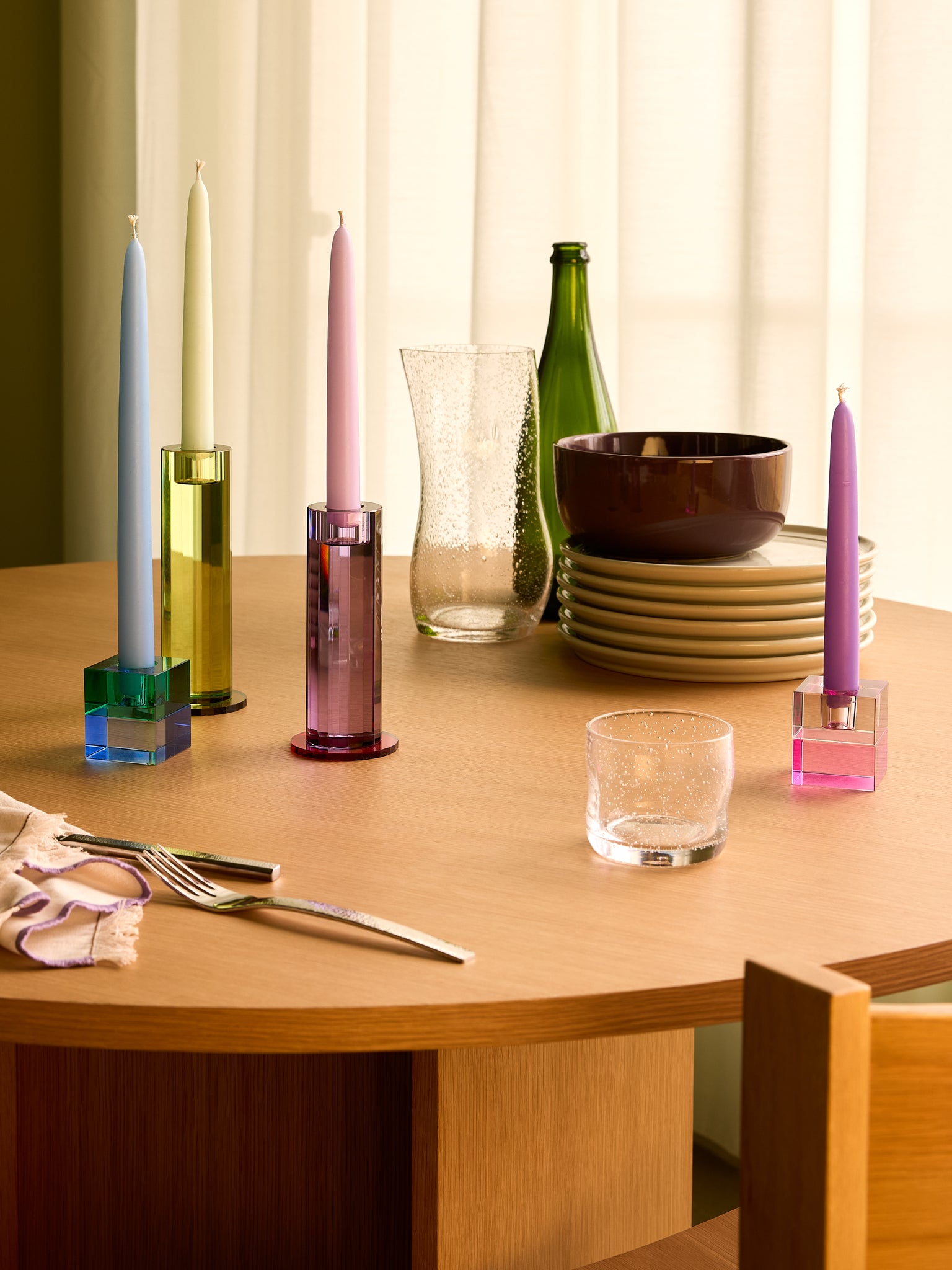 Blokkaarsenhouders bruin/groen en grijs/roze (set van 2)