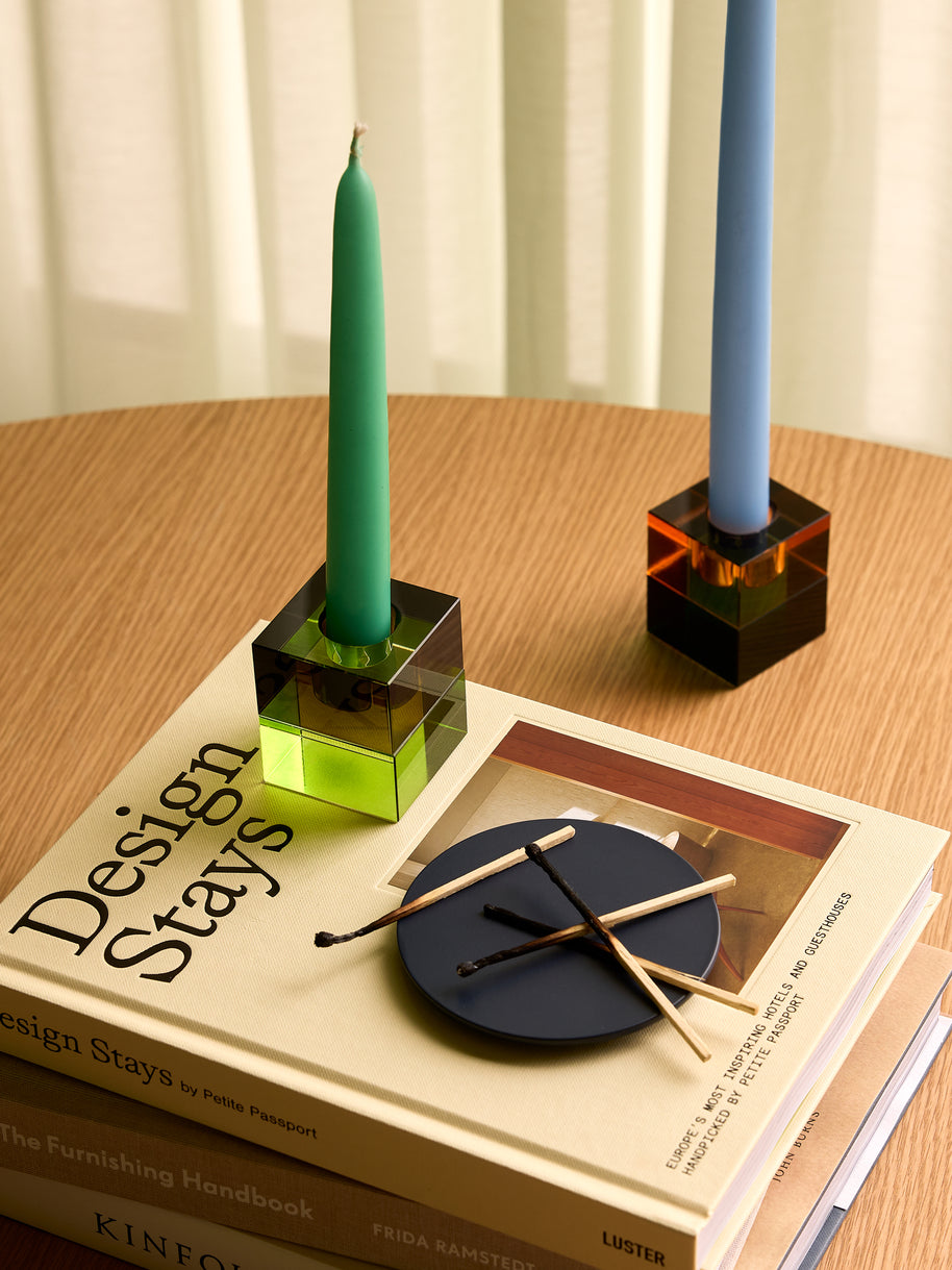 Blokkaarsenhouders bruin/groen en grijs/roze (set van 2)