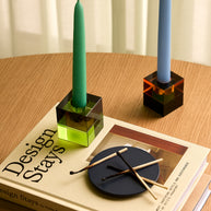 Blokkaarsenhouders bruin/groen en grijs/roze (set van 2)