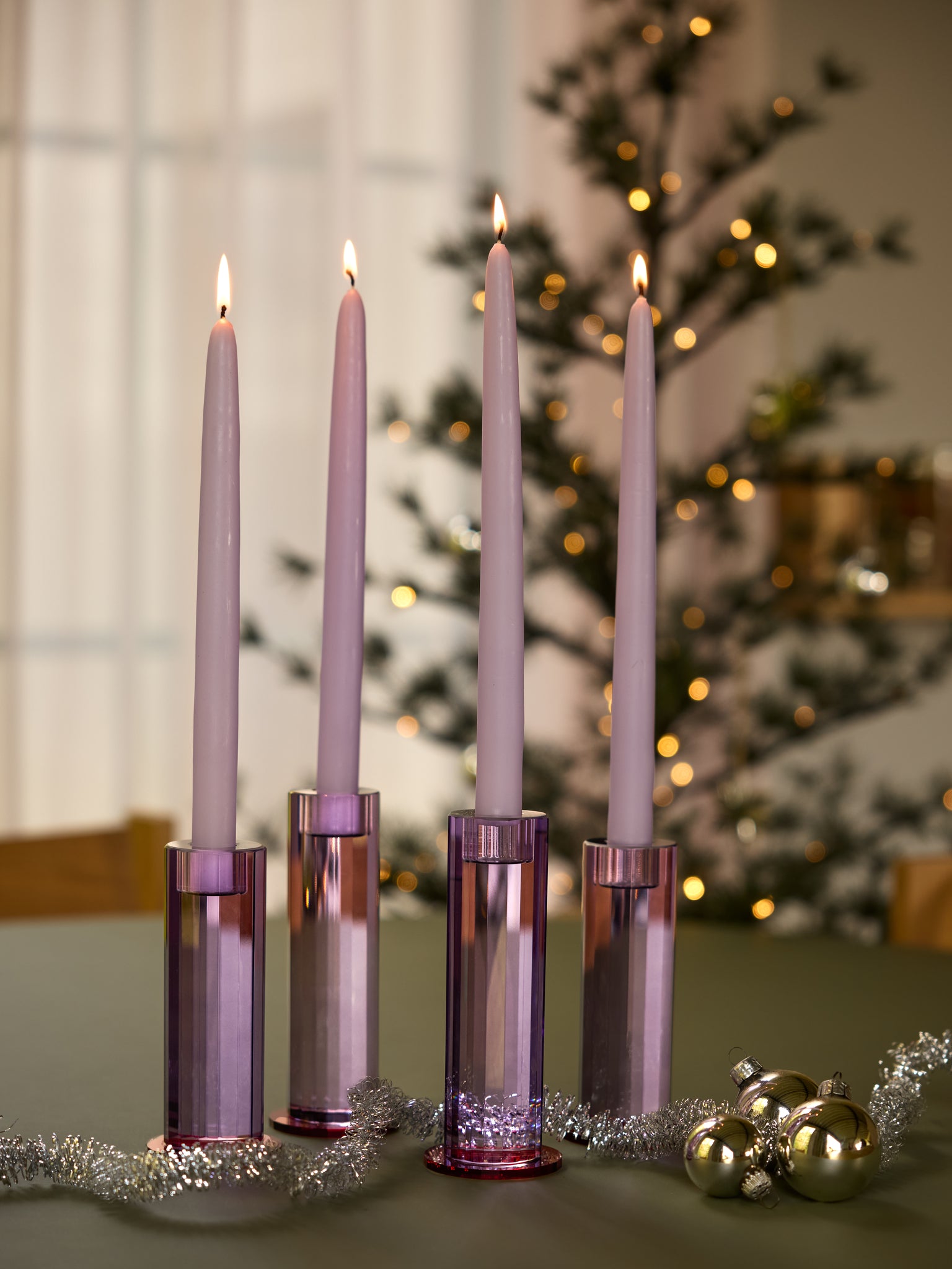 Geslepen paarse kandelaars (set van 2)