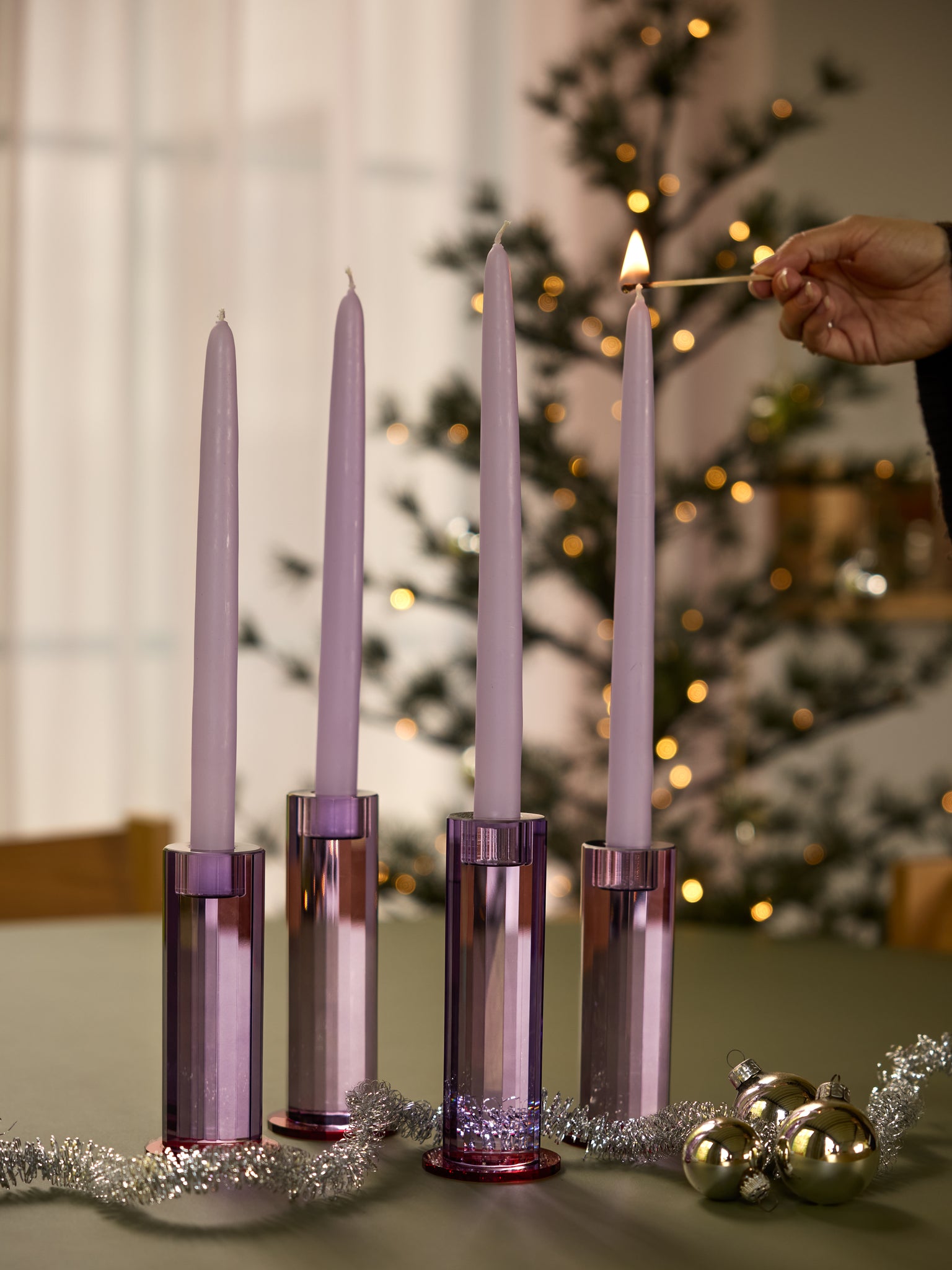 Geslepen paarse kandelaars (set van 2)