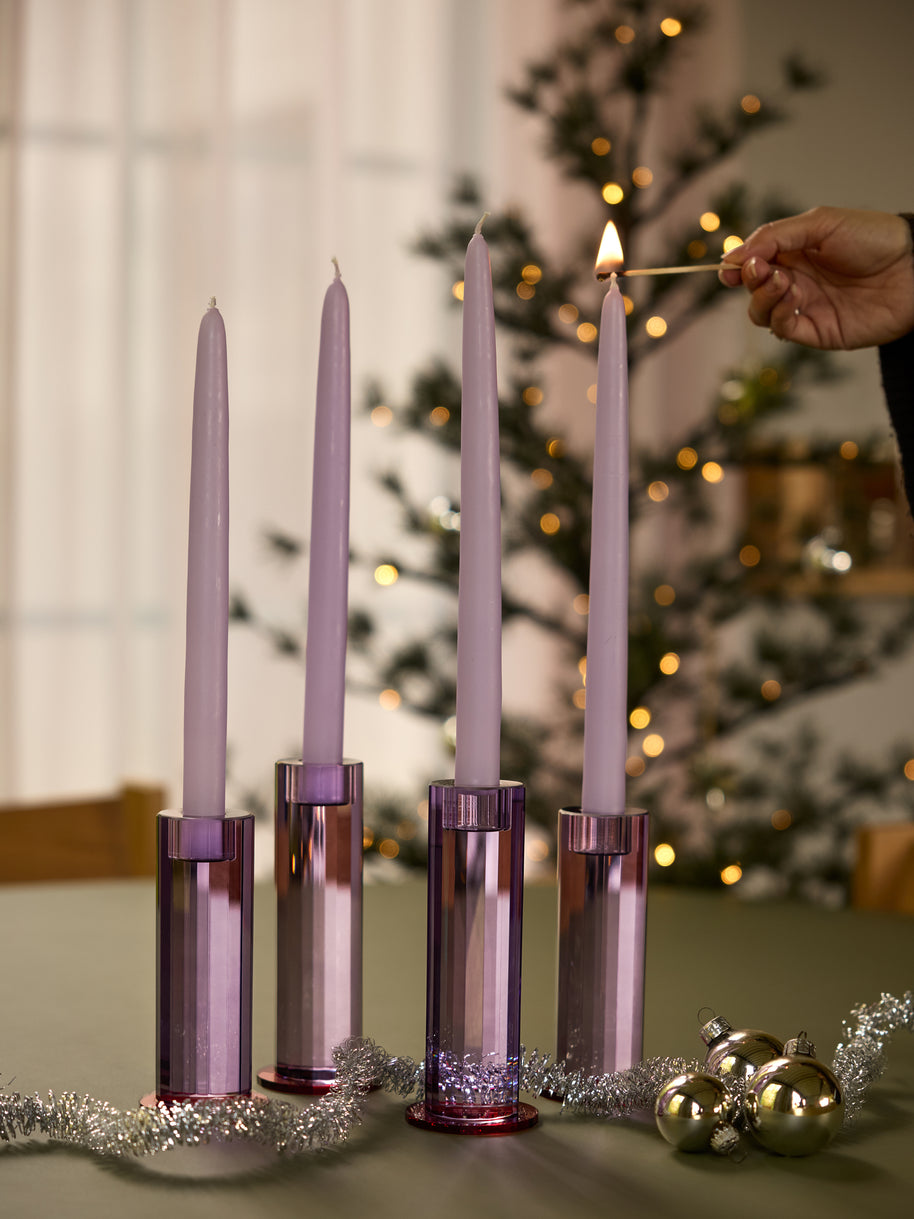 Geslepen paarse kandelaars (set van 2)