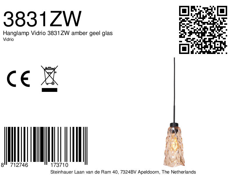 Hanglamp Vidrio 3831ZW ambergeel glas