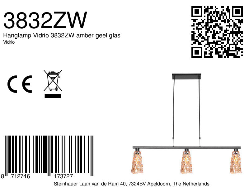 Hanglamp Vidrio 3832ZW ambergeel glas