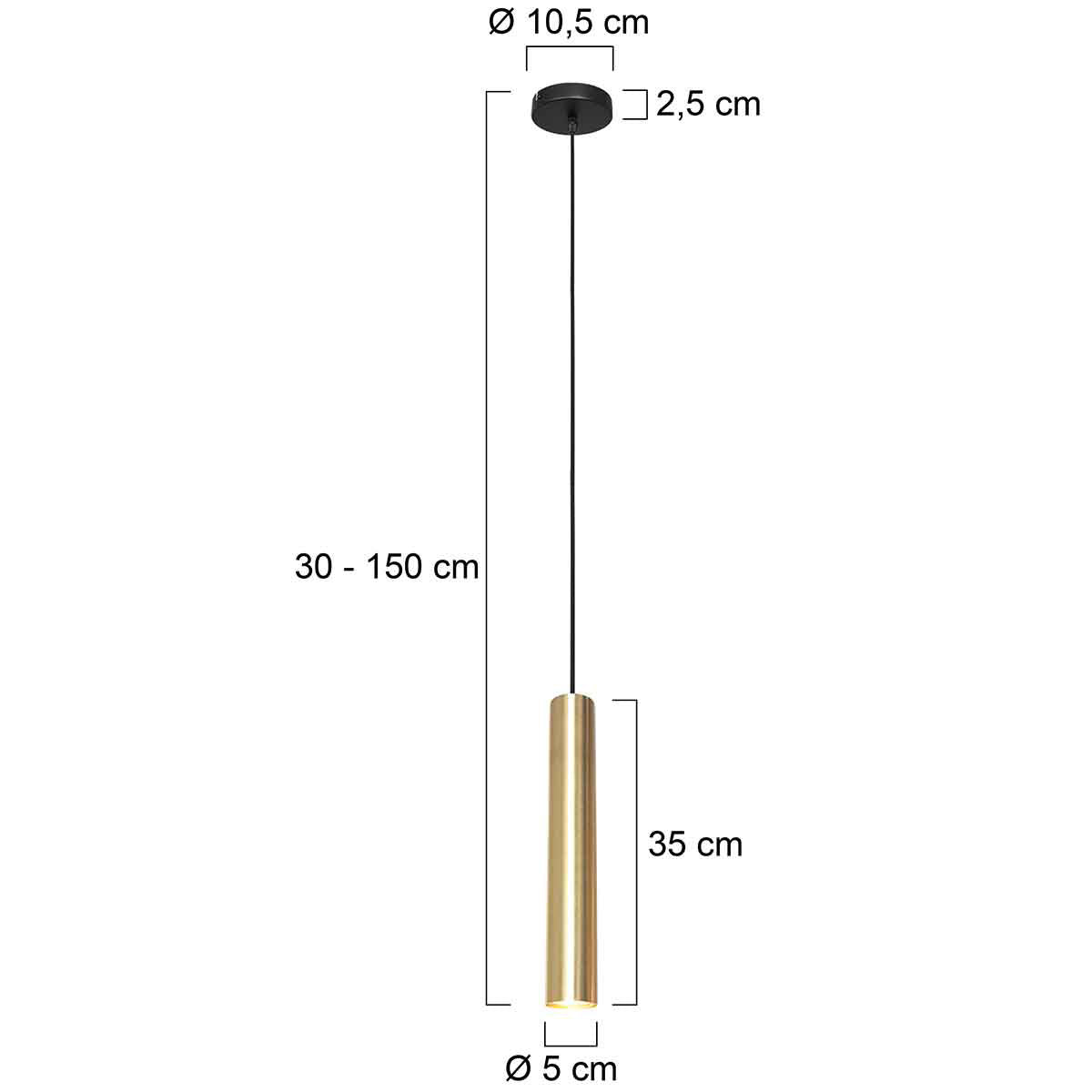 Hanglamp Tubel 3867ME messing pendellamp met warm dimbaar licht
