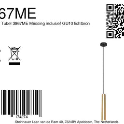 Hanglamp Tubel 3867ME messing pendellamp met warm dimbaar licht