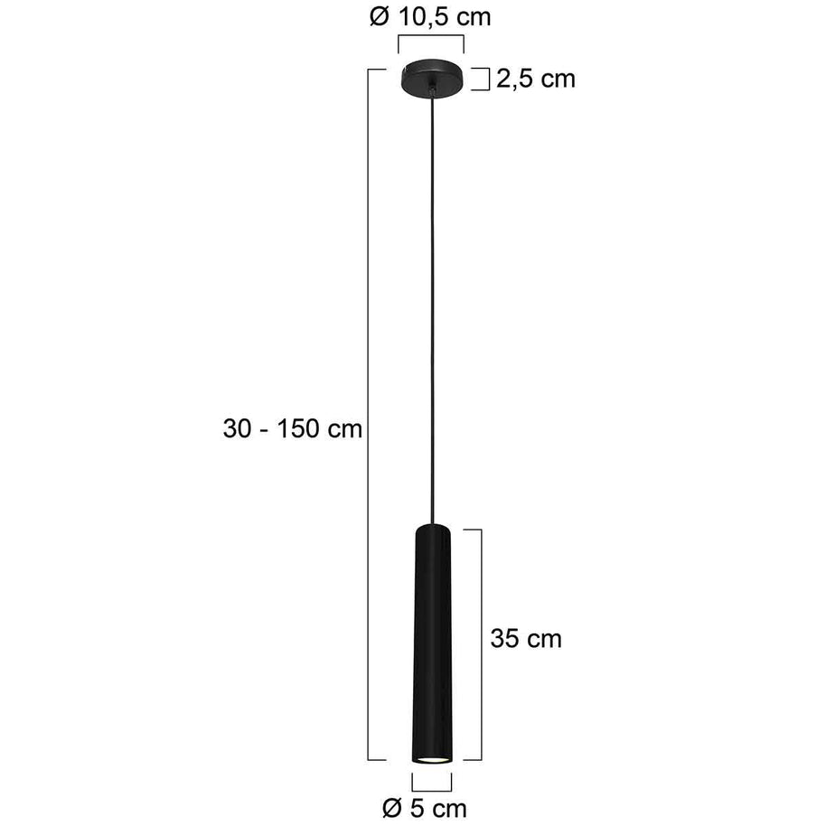 Hanglamp Tubel 3867ZW zwarte pendellamp met warm dimbaar licht