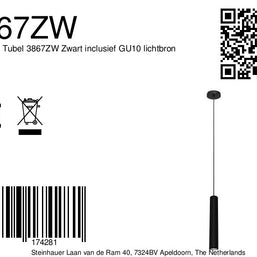 Hanglamp Tubel 3867ZW zwarte pendellamp met warm dimbaar licht