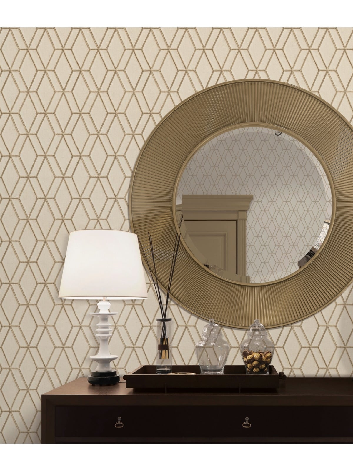 Behang Wallstitch hexagonaal beige