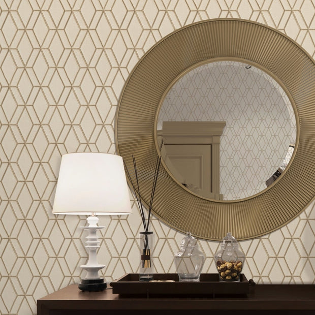 Behang Wallstitch hexagonaal beige