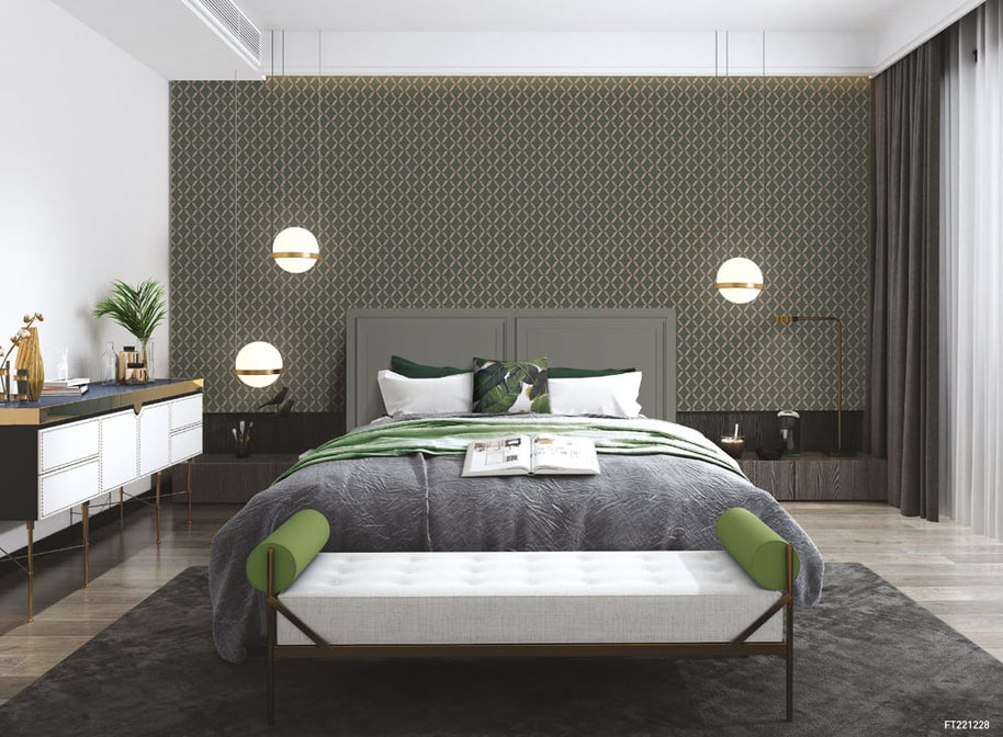 Behang Fabric Touch geometrisch donkergroen