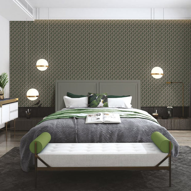 Behang Fabric Touch geometrisch donkergroen