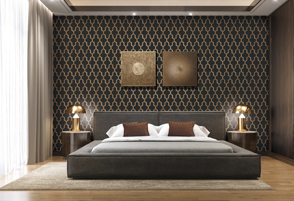 Behang muurtextiel geometrisch zwart