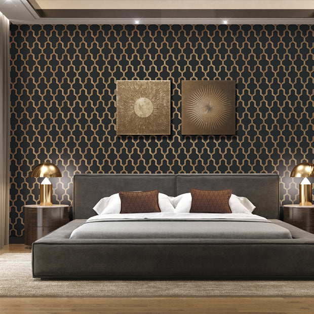 Behang muurtextiel geometrisch zwart