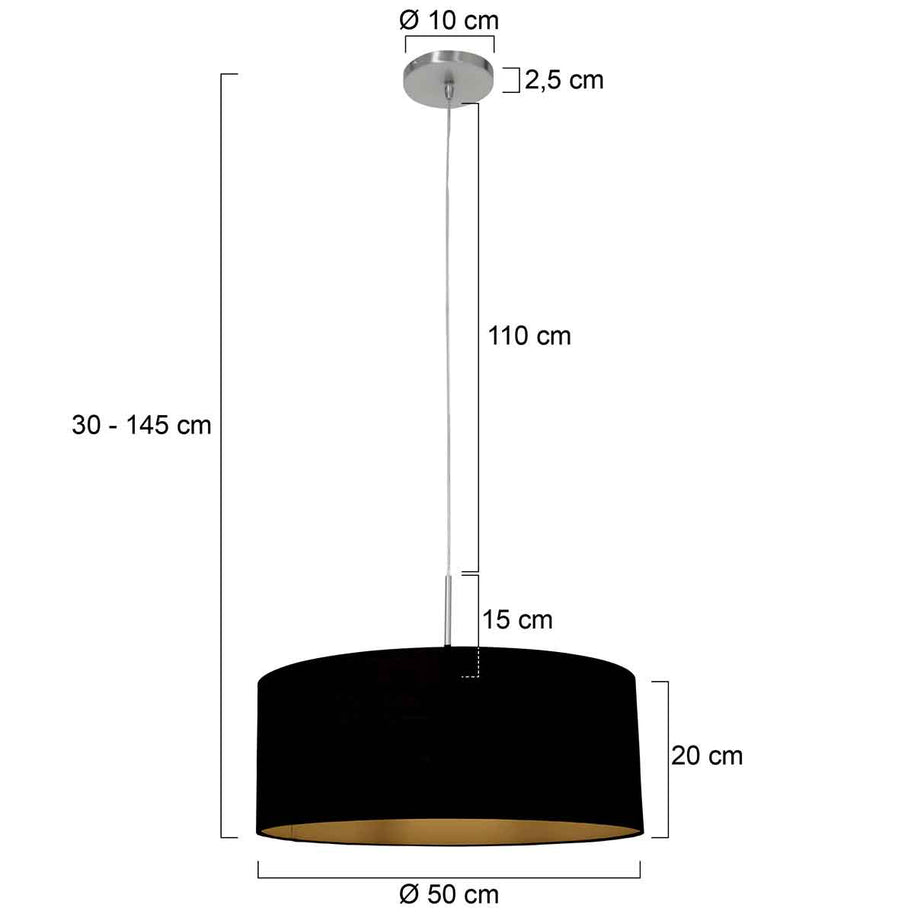 Hanglamp Sparkled Light 3959ST staal met zwarte linnen kap goud