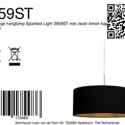 Hanglamp Sparkled Light 3959ST staal met zwarte linnen kap goud
