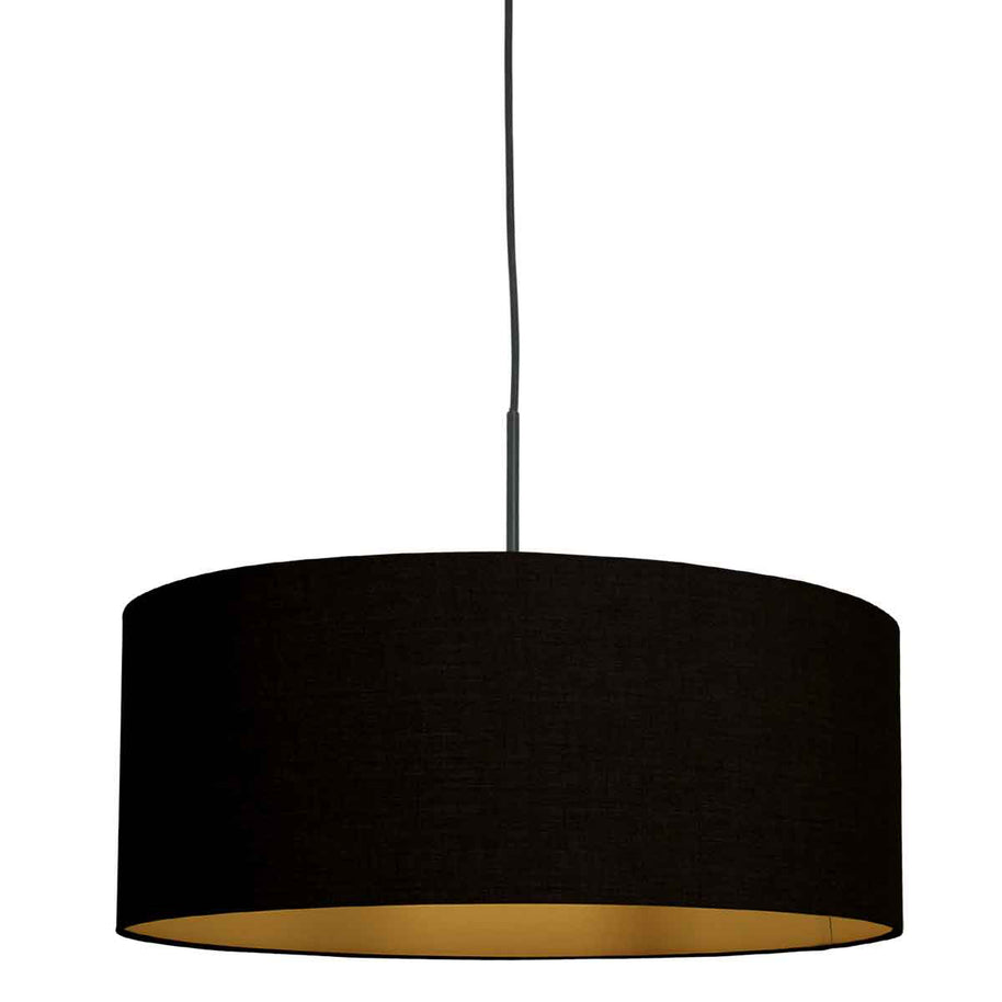 Hanglamp Sparkled Light 3960ZW, zwart met zwarte linnen kap en gouden accenten