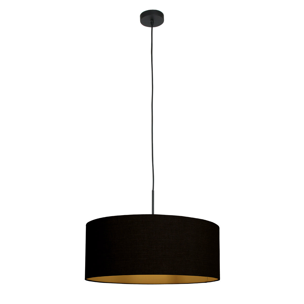Hanglamp Sparkled Light 3960ZW, zwart met zwarte linnen kap en gouden accenten