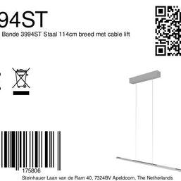 Hanglamp Bande 3994ST, stalen LED-hanglamp met kabellift, 114 cm breed