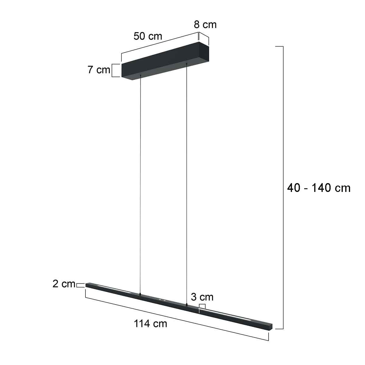 Hanglamp Bande 3994ZW zwarte LED-hanglamp met kabellift 114 cm breed