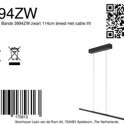 Hanglamp Bande 3994ZW zwarte LED-hanglamp met kabellift 114 cm breed