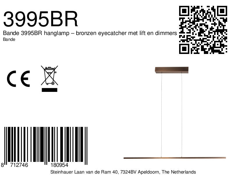 Bande 3995BR hanglamp – bronzen blikvanger met verstelbare ophanging en dimmers, 150 cm