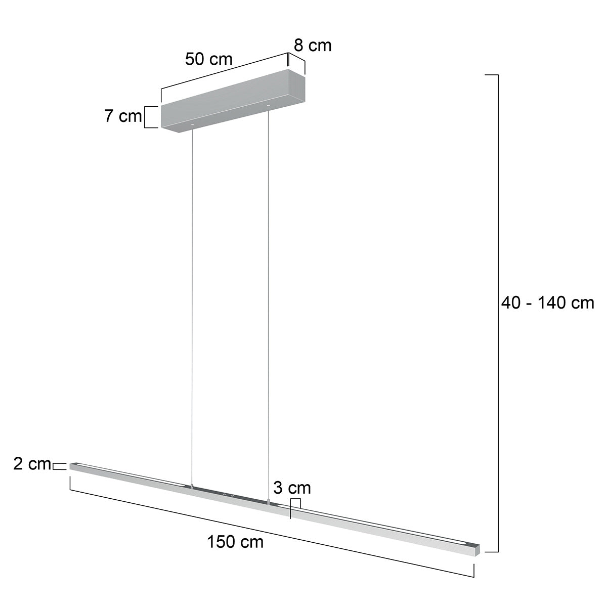 Hanglamp Bande 3995ST staalkleurige hanglamp met kabellift 150 cm breed