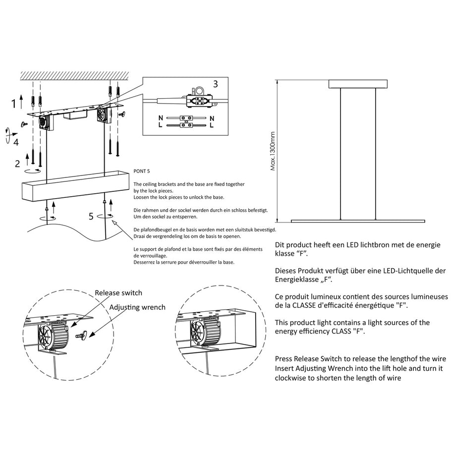 Hanglamp Bande 3995ST staalkleurige hanglamp met kabellift 150 cm breed