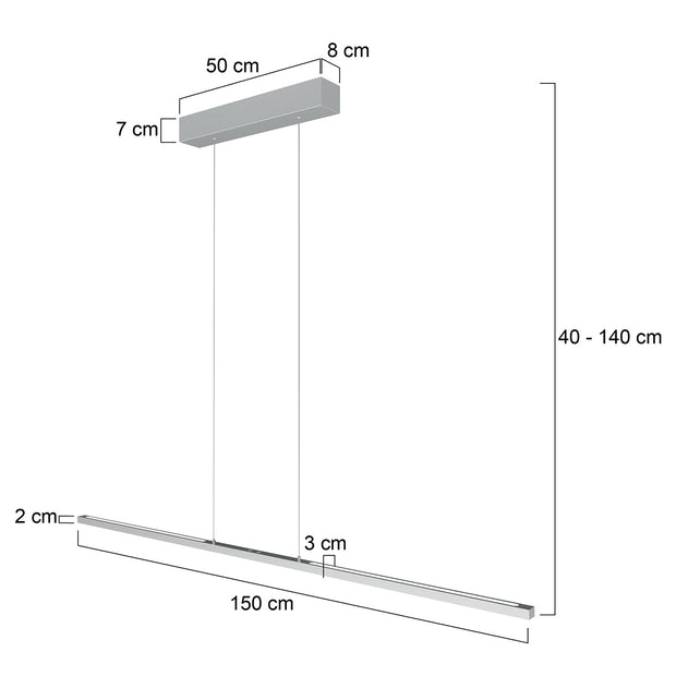 Hanglamp Bande 3995ST staalkleurige hanglamp met kabellift 150 cm breed